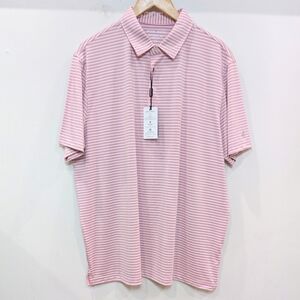 MICHEL ROUEN | Men's Pink/White Striped Performance Short Sleeved Golf Polo